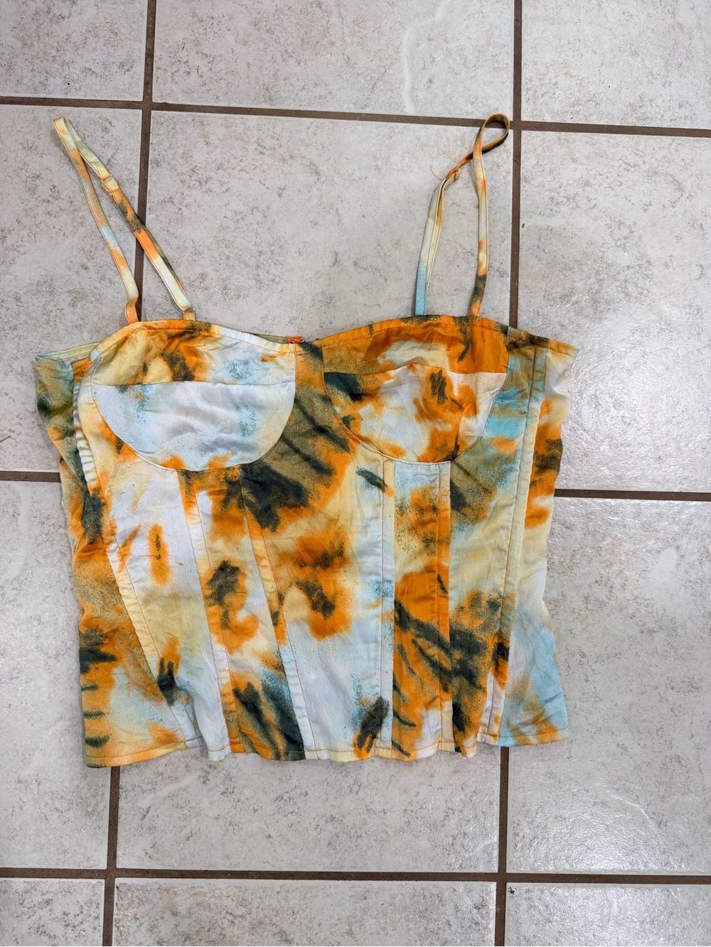 PrettyLittleThing Tie-Dye Bustier Cami - Orange & Blue